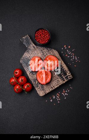 Delicious eggplant cut into circles grilled and cooked with mayonnaise and tomatoes Stock Photo