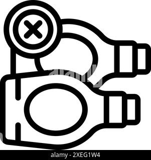 Line art icon of two bottles with one marked with a cross, representing quality control and product rejection Stock Vector