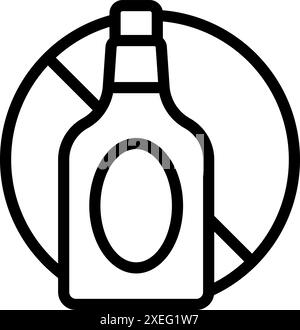 Line icon of a bottle with prohibition sign is representing no alcohol concept Stock Vector