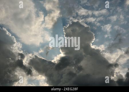 Clouds in the sky. The sun behind the clouds. Stock Photo