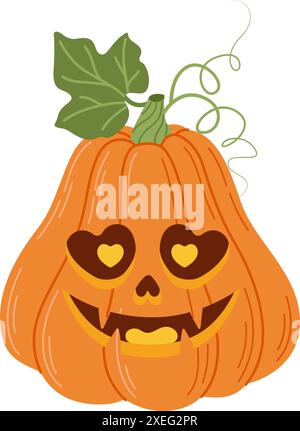 Halloween pumpkin head. Cute and scary halloween pumpkin monster. Holidays cartoon character Hand drawn trendy flat style isolated icon for poster, banner, greeting card. Jack o'lantern Vector illustration Stock Vector