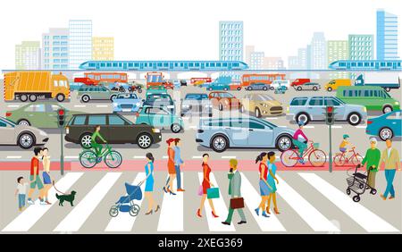 City silhouette of a big city with traffic jam illustration Stock Photo ...