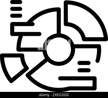 Simple black and white icon of a circle chart showing market share with different size slices for a business report Stock Vector