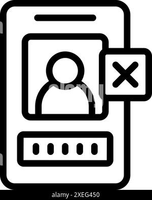Line icon of a smartphone showing a user profile being deleted, concept for account removal Stock Vector