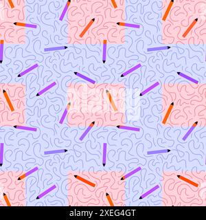 Cartoon pencil seamless school pattern for wrapping paper and fabrics and linens and kids clothes print and kindergarten accessories and notebooks. Hi Stock Photo