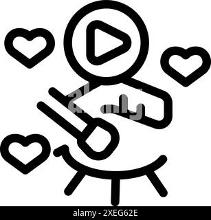 Hand drawn icon of a blogger holding a microphone recording a video blog and getting likes Stock Vector