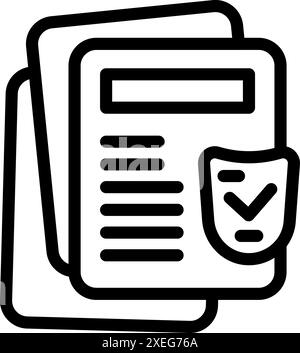 Line icon of documents with a shield and check mark, symbolizing data security Stock Vector