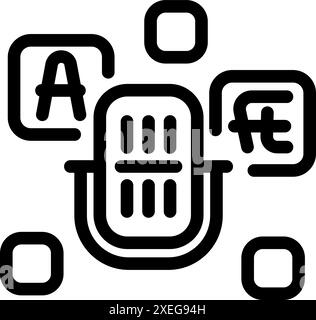 Microphone translating different languages, concept of language learning or international communication Stock Vector