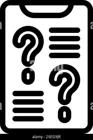 Minimalist illustration featuring a smartphone displaying an online survey with question marks and multiple choice options Stock Vector