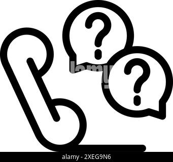 Simple phone handset with two speech bubbles containing question marks, representing asking questions Stock Vector