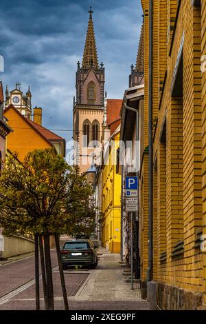 The Sporerstrasse in Oschatz with the St. Aegidien Church 1 Stock Photo