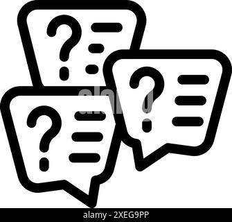 Simple icon of three speech bubbles with question marks inside, representing questions being asked Stock Vector