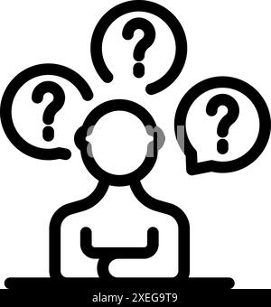 Person thinking with question marks, making a decision, having many doubts Stock Vector