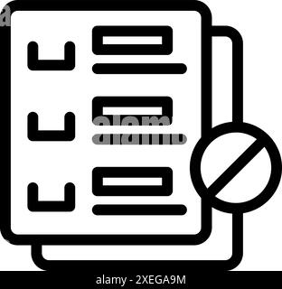 Linear icon representing a document with a denied symbol over it, symbolizing a canceled contract or a denied request Stock Vector