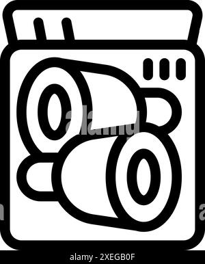 Washing machine is washing two towels, laundry concept line icon in outline style Stock Vector