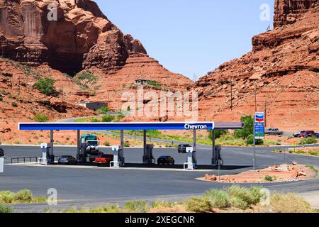 Monument Valley, UT, USA - June 17, 2024; Chevron gas station in desert at Gouldings Monument Valley Utah on Navajo reservation Stock Photo