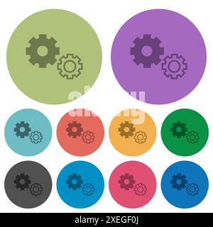 Settings darker flat icons on color round background Stock Vector