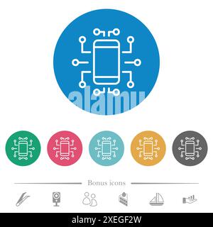 Embedded device outline flat white icons on round color backgrounds ...