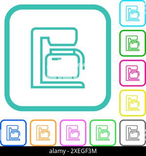 Coffeemaker outline vivid colored flat icons in curved borders on white background Stock Vector