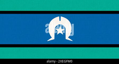 Flag of Torres Strait Islander on fabric texture. Illustration of Australian symbol. Torres Strait I Stock Photo