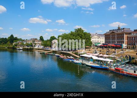 The waterfront at Richmond-upon-Thames, Greater London UK, in summertime, looking east from Richmond Bridge Stock Photo