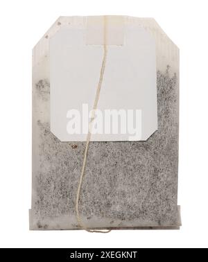 Disposable tea bag with paper label on a string Stock Photo