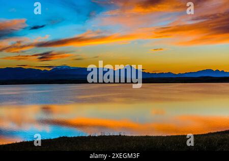 sunset over pishkun reservoir near choteau, montana Stock Photo