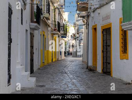 Picturesque city street in the Dalt Vila historic old town of Eivissa on Ibiza Stock Photo