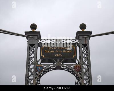 Queens Park Suspension Bridge crossing the river Dee in Chester Stock Photo
