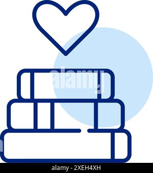 Stack of books and heart. Love for reading and intellectual exploration. Library or book club. Bookworms group. Vector icon Stock Vector
