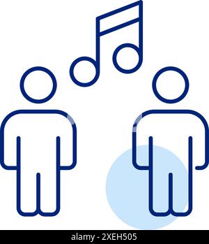 Two people and musical notes. Shared listening experience, fan club. Pixel perfect, editable stroke icon Stock Vector