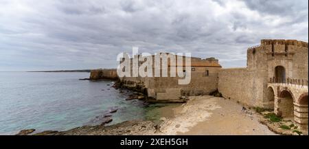 View of the Maniace Castle on Isola di Ortigia in Siracusa Stock Photo