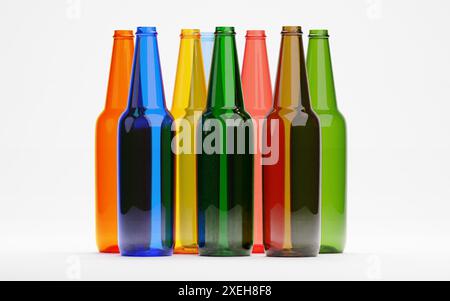 3d render of empty wine beer or liquor glass bottles for packaging industrial or recycle concept Stock Photo