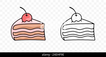 Piece of cake with cherries, graphic design. Food, meal, confectionery, pastry and bakery, vector design and illustration Stock Vector