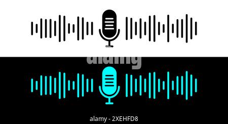 Sound wave icon, podcast player interface, music symbol, sound wave. Microphone sound wave. Stock Vector