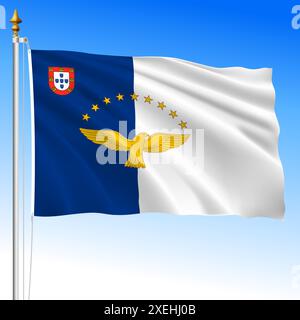 Azores islands, official regional waving flag, Portugal, vector illustration Stock Vector