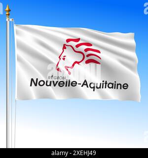 New Aquitaine, regional waving flag, France, European Union, vector illustration Stock Vector