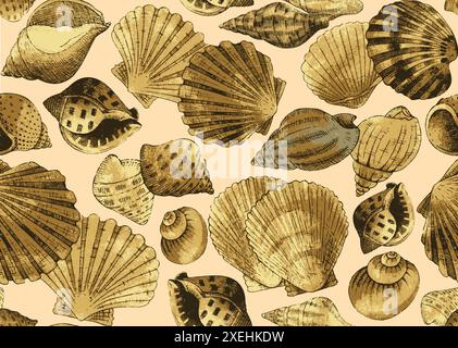 Seashells. Seamless background Stock Vector