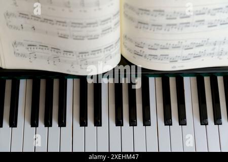 Keys of a piano with a score Stock Photo