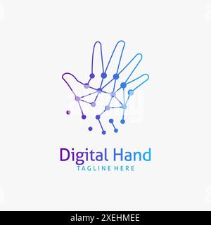 Hand and tech element for digital hand logo design Stock Vector