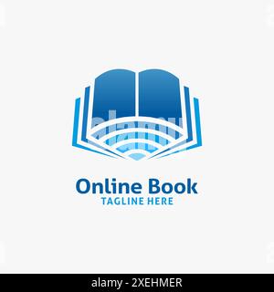 Book and wifi signal for online book logo design Stock Vector