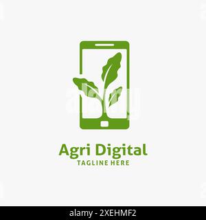 Plants and smartphone for digital agriculture logo design Stock Vector