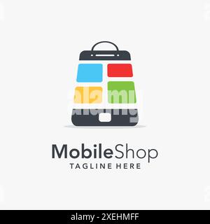 Smartphone and bag for mobile shop logo design Stock Vector