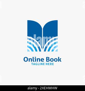 Book and wifi signal for online book logo design Stock Vector