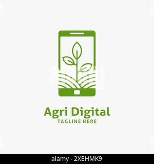 Plant farm and smartphone for digital agriculture logo design Stock Vector