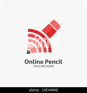 Pencil and wifi signal for online pencil logo design Stock Vector