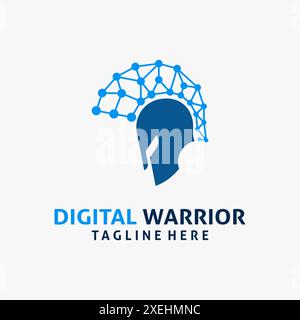 Spartan and tech elements for digital warrior logo design Stock Vector