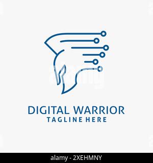 Spartan and tech elements for digital warrior logo design Stock Vector