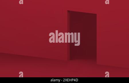 3d gate rectangular door red empty apartment interior minimal design realistic vector illustration. Geometric indoor construction showcase for product Stock Vector