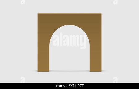 Golden 3d angular arch metallic construction decor element premium design realistic vector illustration. Archway corner vertical stand architecture fo Stock Vector